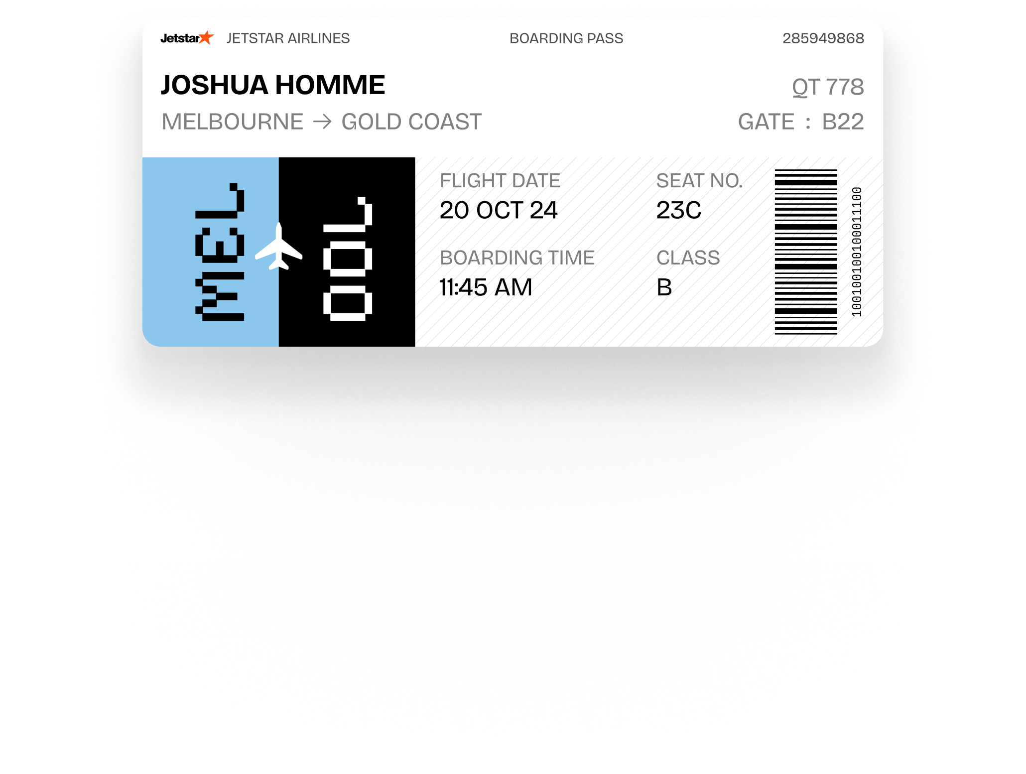 Boarding pass Melbourne to Sydney