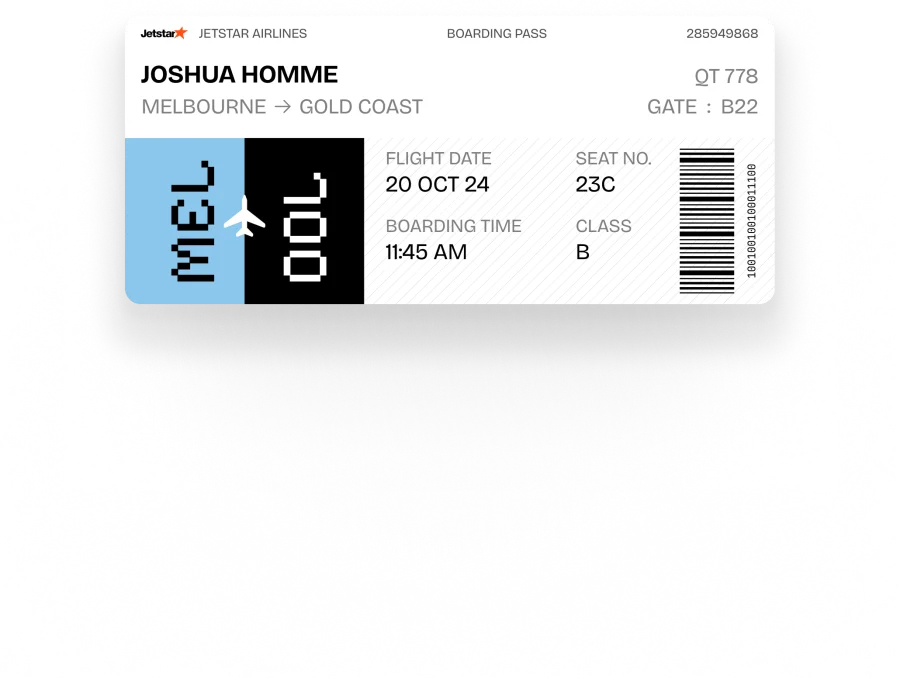 Boarding pass Melbourne to Sydney