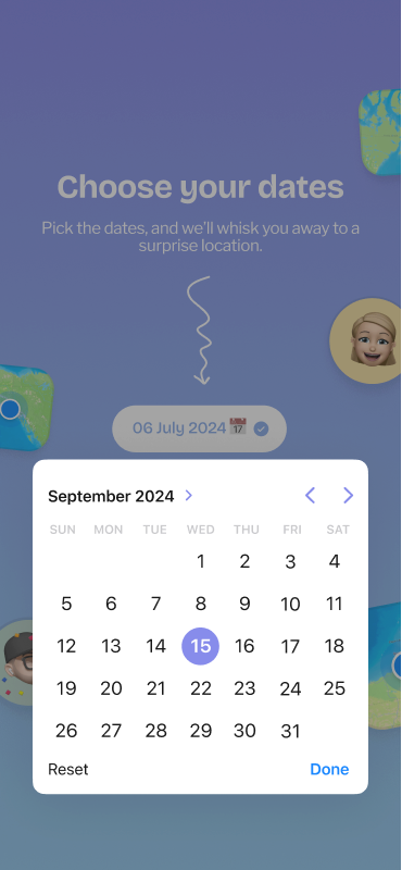 Choose your dates screen